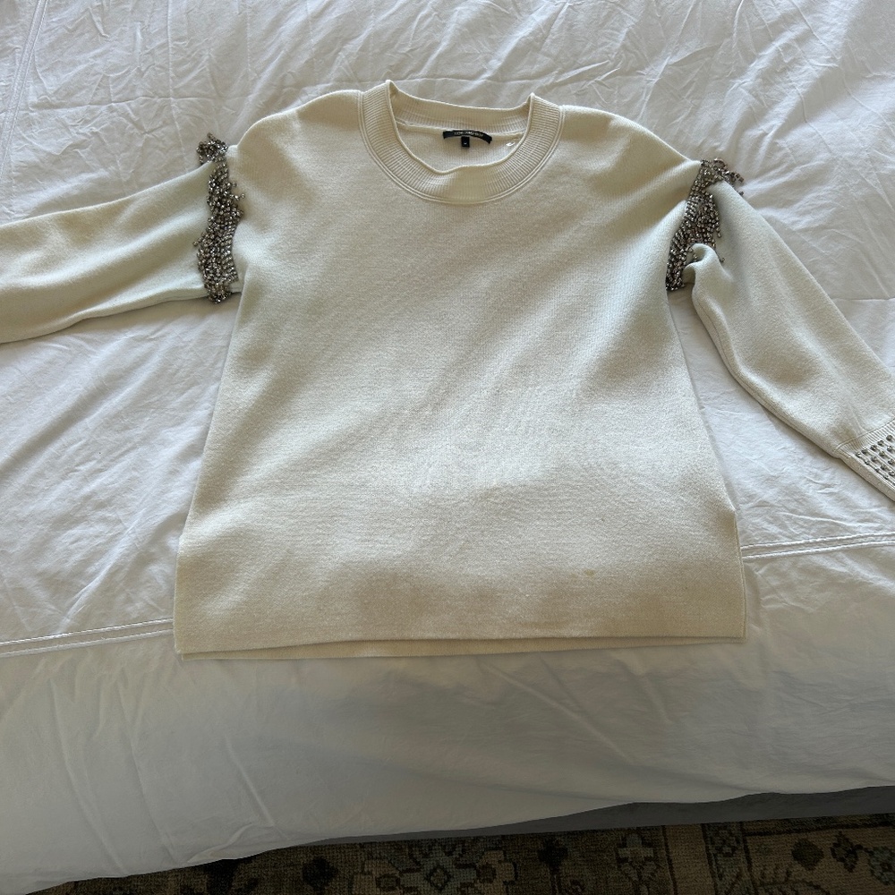 Kobi Halperin Crème Sweater with jeweled shoulders